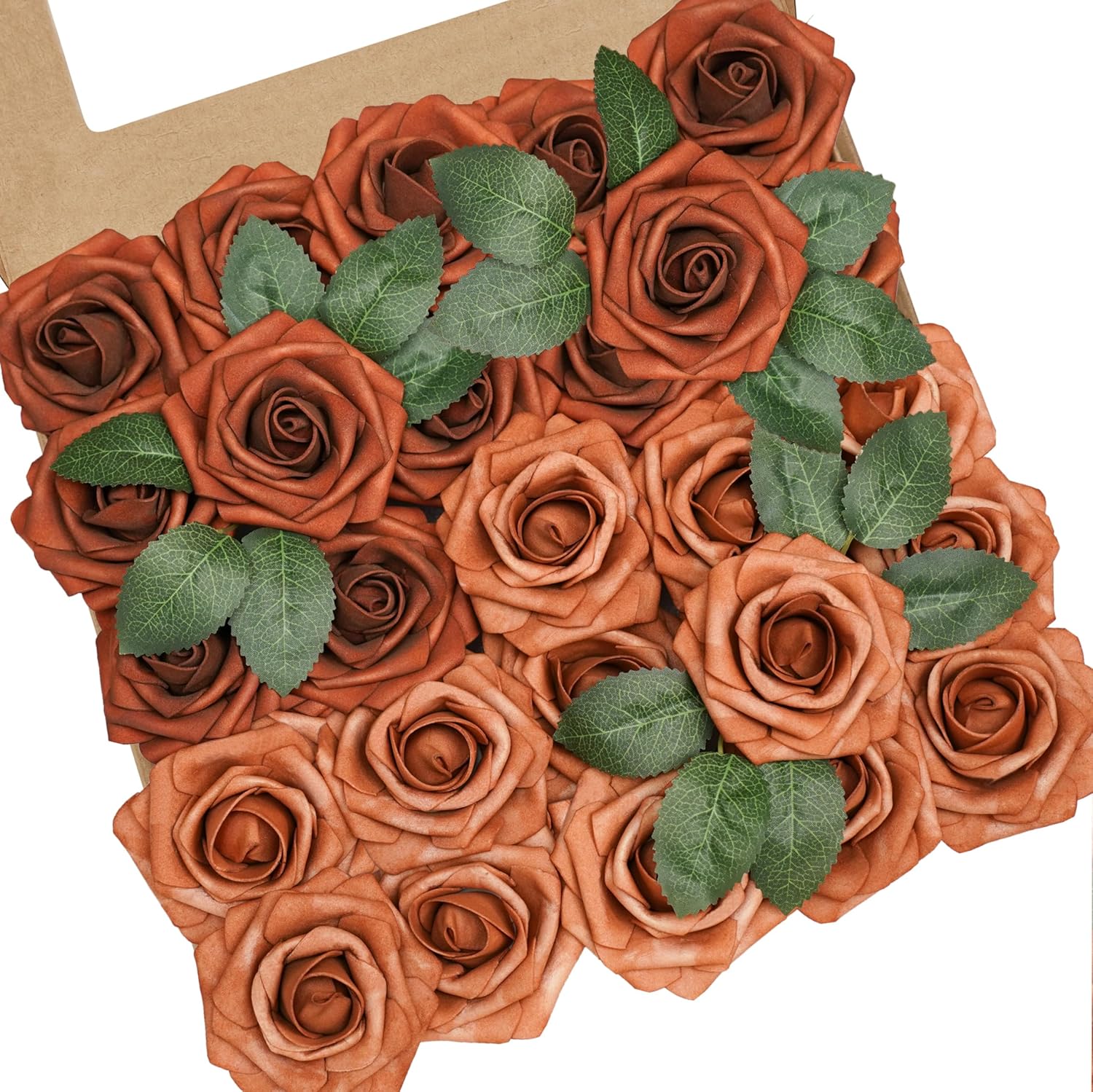 Florist Supply Bulk - DIYウェディングアレンジメント用の造花ローズ25個、テラコッタ色のフォームローズ（茎付き）、ブライダルシャワーパーティー、ホームデコレーション用