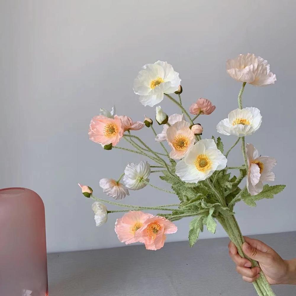 Florist Supply Bulk - 偽のポッピーの花、長い茎、人工花、新築祝い、庭のテーブル、結婚披露宴、DIYブライダルの装飾