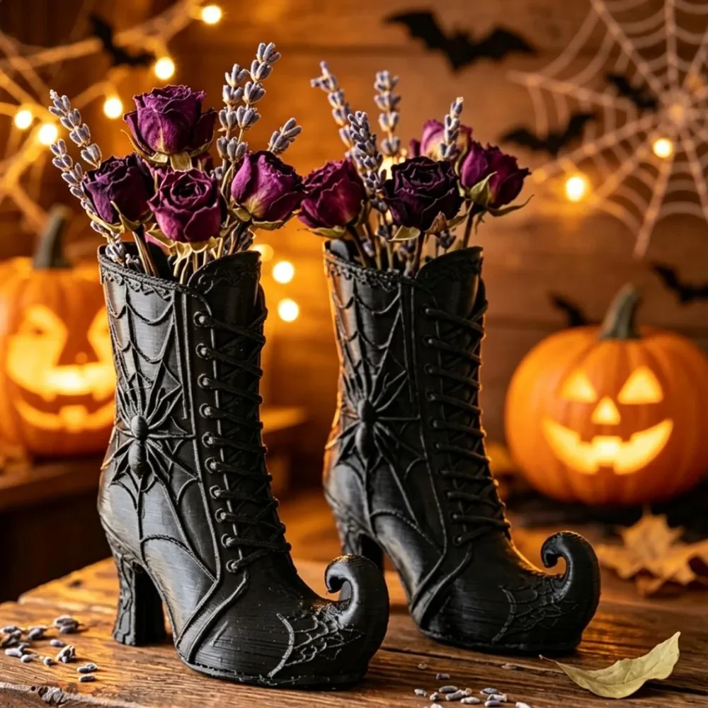 Florist Supply Vases - 3/1個入り ミニゴシック風魔女ブーツ型ペン立て ハロウィーンの卓上飾り 花瓶 ジュエリー収納ケース ハロウィーンパーティーの装飾品