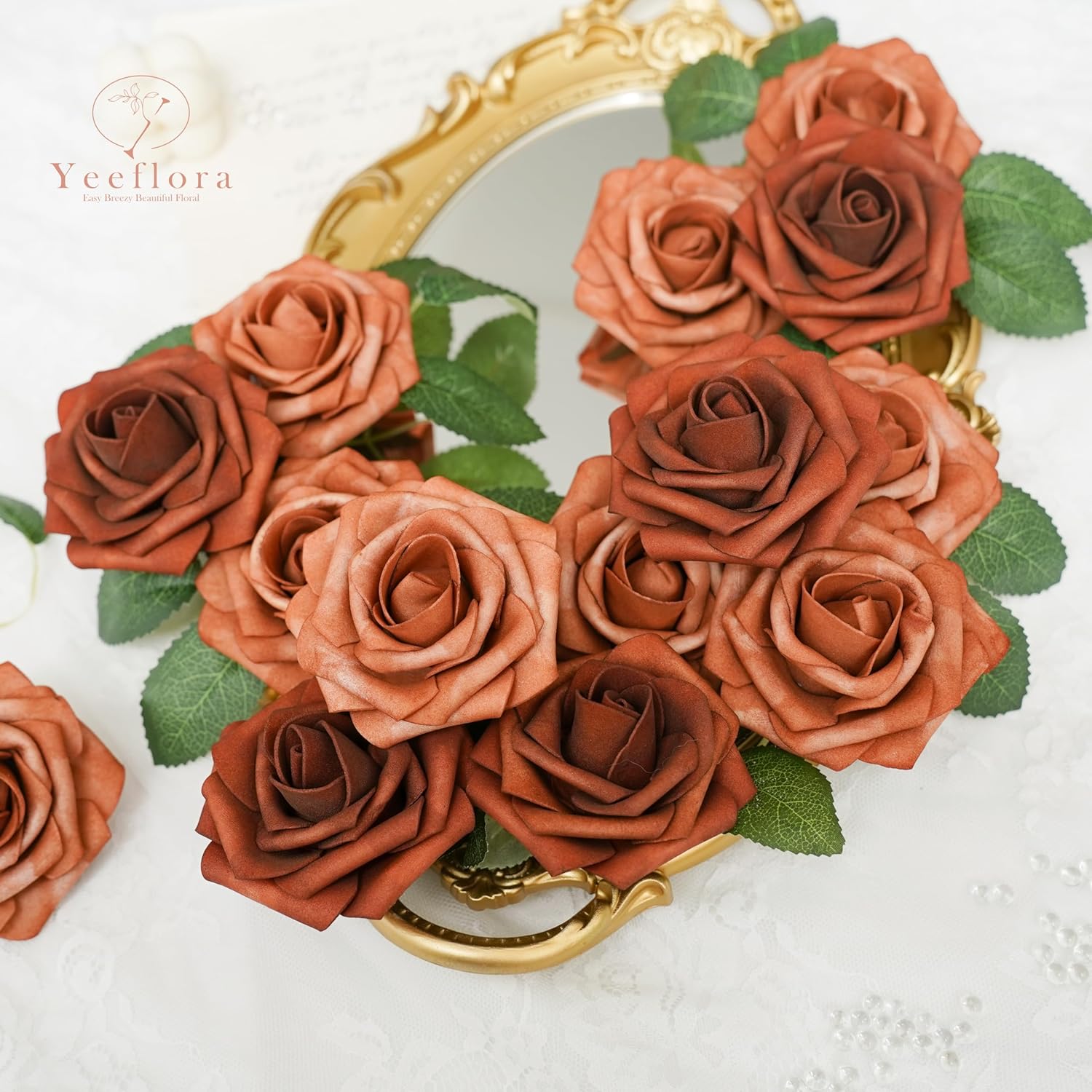 DIYウェディングアレンジメント用の造花ローズ25個、テラコ - Florist Supply Bulk のレビューと価格