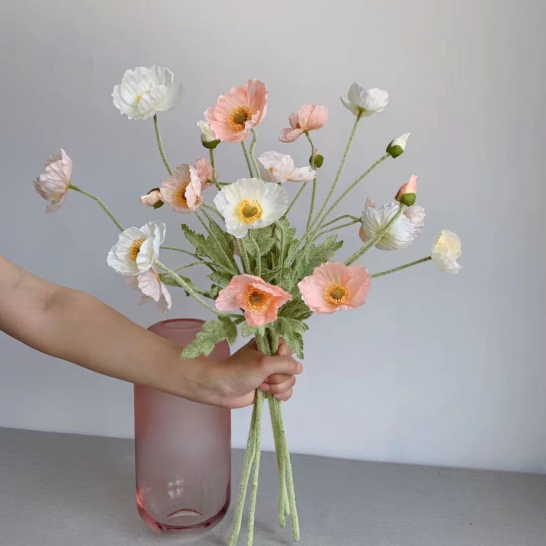 偽のポッピーの花、長い茎、人工花、新築祝い、庭のテーブル、結 - Florist Supply Bulk のレビューと価格